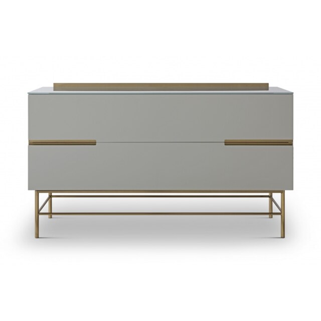 Gillmore Sleek - Contemporary Two Door Low Sideboard In Grey With Brass Frame And Accents Frame/Handle Colour: Brass, Unit Colour: Grey