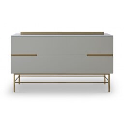 Gillmore Sleek - Contemporary Two Door Low Sideboard In Grey With Brass Frame And Accents Frame/Handle Colour: Brass, Unit Colour: Grey