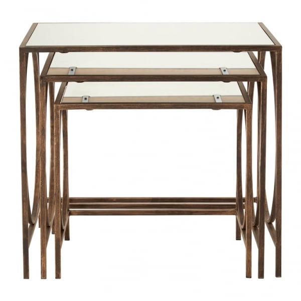 "Fusion Living Nest of Tables with a Mirrored Top and Dark Gold Frame "