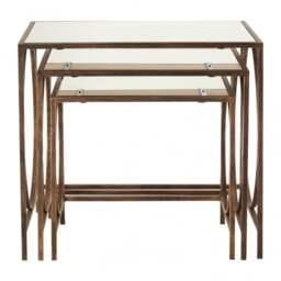 "Fusion Living Nest of Tables with a Mirrored Top and Dark Gold Frame "