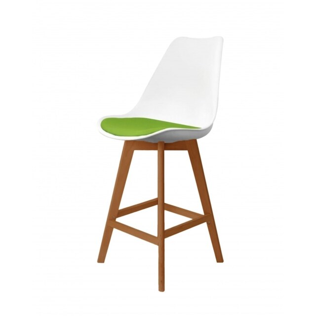 "Fusion Living Soho White and Green Plastic Bar Stool with Medium Wood Legs "