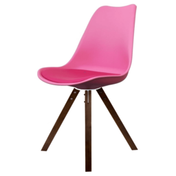 "Fusion Living Soho Bright Pink Plastic Dining Chair with Square Pyramid Dark Wood Legs "