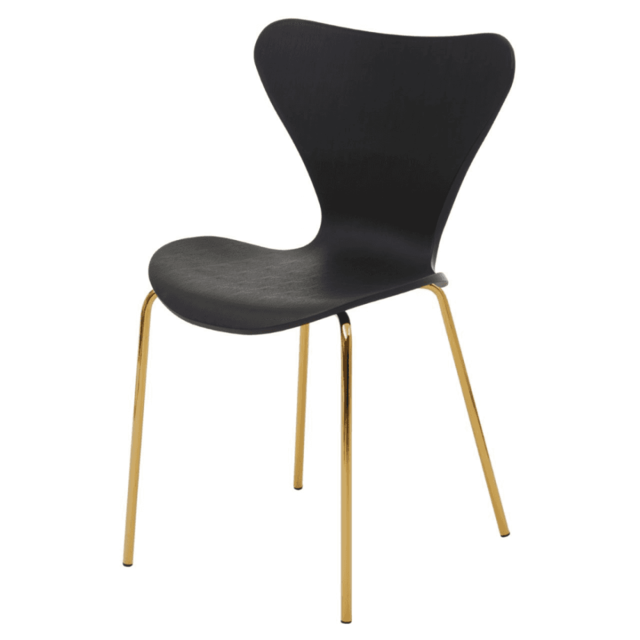 "Fusion Living Luxe Black Plastic Moulded Dining Chair With Gold Metal Legs "