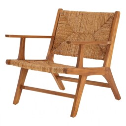 "Fusion Living Natural Rattan And Teak Wood Reclined Armchair "