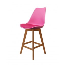 "Fusion Living Soho Bright Pink Plastic Bar Stool with Medium Wood Legs "