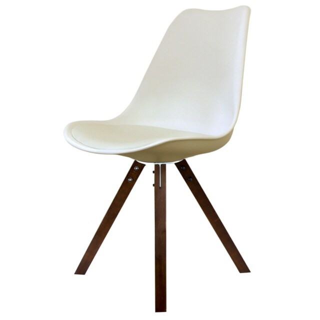 "Fusion Living Soho Vanilla Plastic Dining Chair with Square Pyramid Dark Wood Legs "