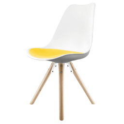 "Fusion Living Soho White and Yellow Dining Chair with Pyramid Light Wood Legs "