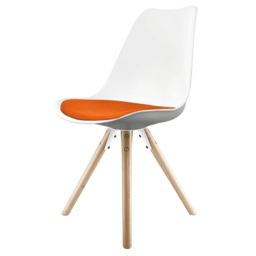 "Fusion Living Soho White and Orange Dining Chair with Pyramid Light Wood Legs "