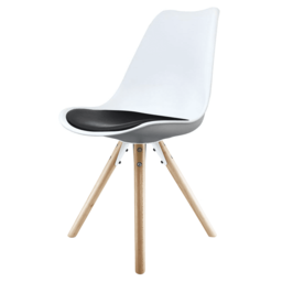 "Fusion Living Soho White and Black Dining Chair with Pyramid Light Wood Legs "