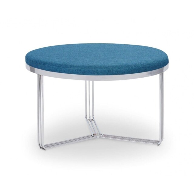 Gillmore Deco - Medium Circular Coffee Table With Blue Fabric and Chrome Frame Table Top Finish: Blue, Frame Colour: Polished Chrome