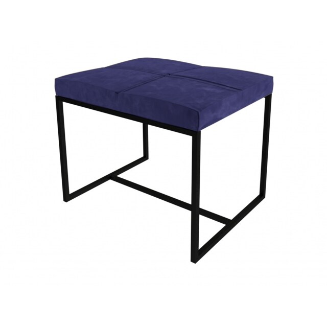 Gillmore Luxe - Upholstered Dark Blue Velvet Small Stool With Matt Black Frame Frame Colour: Matt Black, Seat Colour: Dark Blue