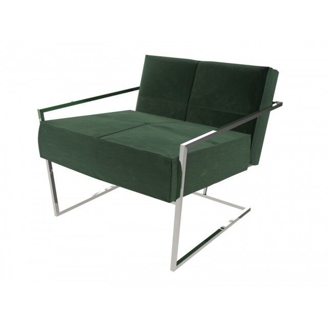 Gillmore Luxe - Upholstered Dark Green Velvet Armchair With Polished Chrome Frame Frame Colour: Polished Chrome, Seat Colour: Dark Green