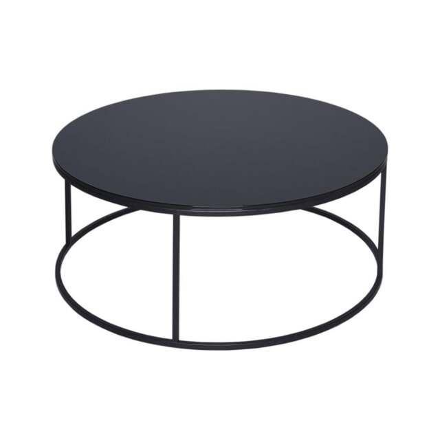 "Gillmore Black Glass and Black Metal Contemporary Circular Coffee Table "