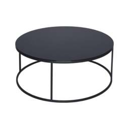 "Gillmore Black Glass and Black Metal Contemporary Circular Coffee Table "