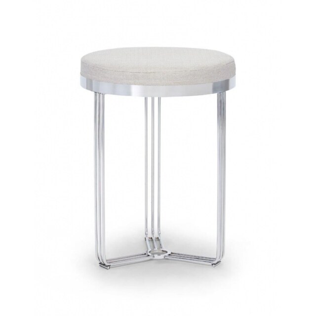 Gillmore Deco - Small Circular Side Table With Natural Upholstered Top and Polished Chrome Frame Table Top Finish: Natural, Frame Colour: Polished Chr