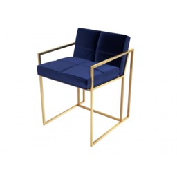 Gillmore Luxe - Upholstered Dark Blue Velvet Dining Chair With Brushed Brass Frame Frame Colour: Brushed Brass, Seat Colour: Dark Blue