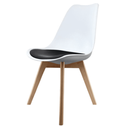 "Fusion Living Soho White and Black Dining Chair with Squared Light Wood Legs - interlock "