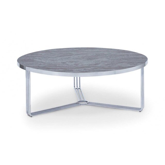 Gillmore Deco - Large Circular Coffee Table With Dark Wood Top and Polished Chrome Frame Table Top Finish: Dark Wood, Frame Colour: Polished Chrome