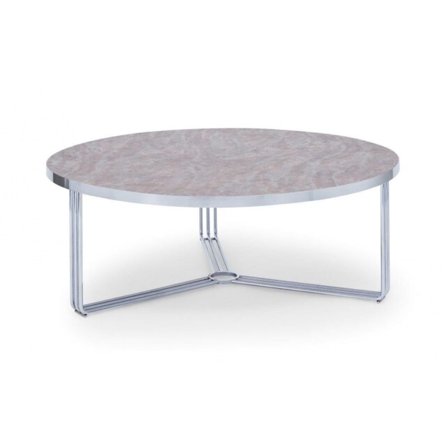 Gillmore Deco - Large Circular Coffee Table With Dark Stone Top And Polished Chrome Frame Table Top Finish: Dark Stone, Frame Colour: Polished Chrome