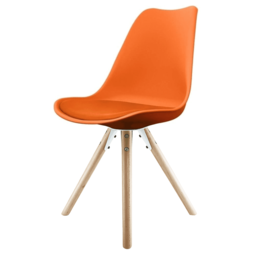 "Fusion Living Soho Orange Plastic Dining Chair with Pyramid Light Wood Legs "