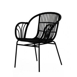 "Fusion Living Black Natural Rattan Armchair With Black Iron Legs "