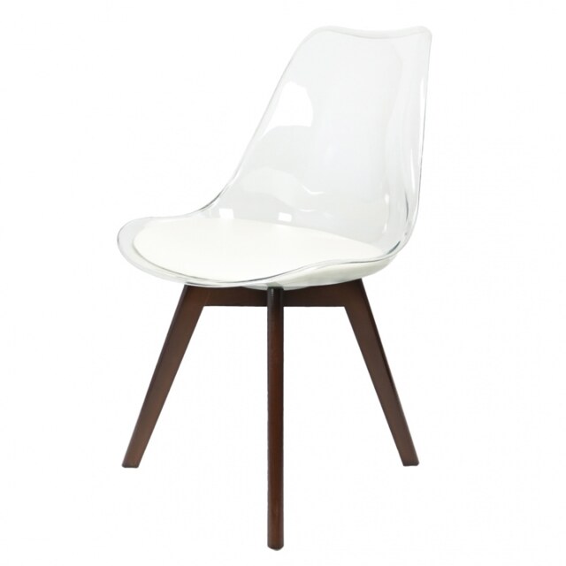 "Fusion Living Soho Clear and Vanilla Plastic Dining Chair with Squared Dark Wood Legs "