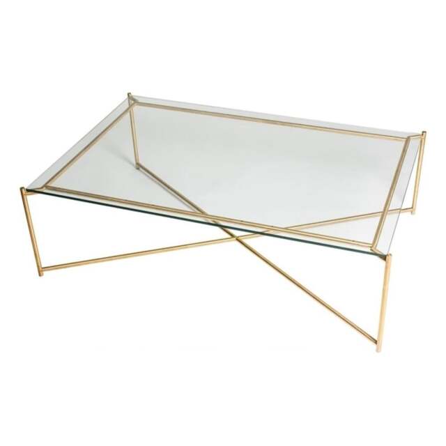 "Gillmore Clear Glass Rectangular Coffee Table with Brass Cross Base "