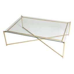 "Gillmore Clear Glass Rectangular Coffee Table with Brass Cross Base "