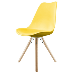 "Fusion Living Soho Yellow Plastic Dining Chair with Pyramid Light Wood Legs "