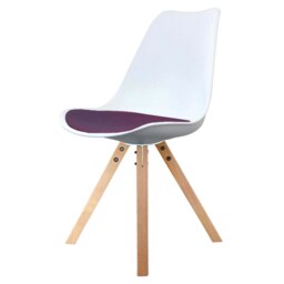 "Fusion Living Soho White and Aubergine Purple Plastic Dining Chair with Square Pyramid Light Wood Legs "