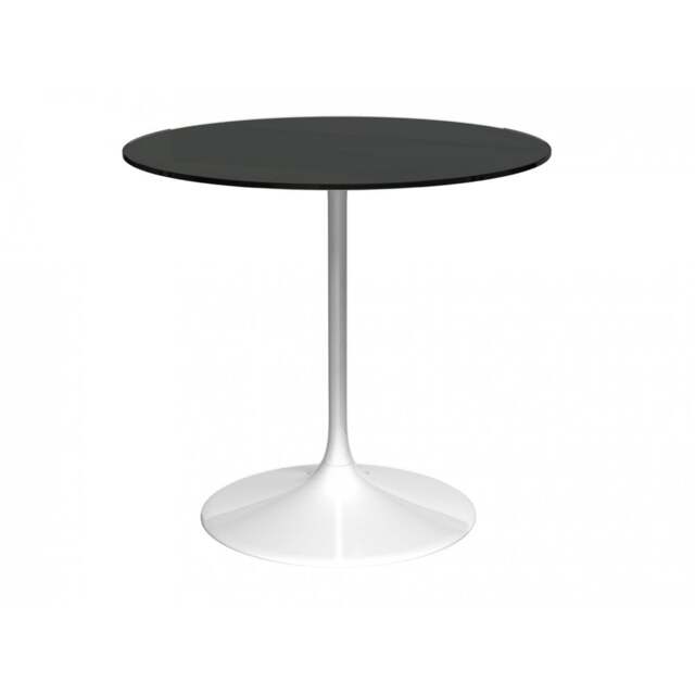 "Gillmore Pedestal Medium Dining Table Black Glass and White "