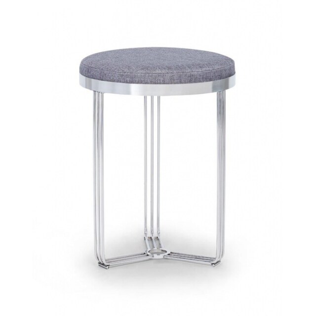 Gillmore Deco - Small Circular Side Table With Pewter Upholstered Top and Polished Chrome Frame Table Top Finish: Pewter, Frame Colour: Polished Chrom