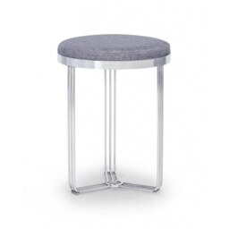 Gillmore Deco - Small Circular Side Table With Pewter Upholstered Top and Polished Chrome Frame Table Top Finish: Pewter, Frame Colour: Polished Chrom