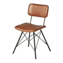 "Fusion Living Duke Vintage Bruciato Chestnut Brown Leather Dining Chair "