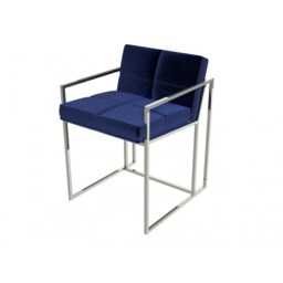 Gillmore Luxe - Upholstered Dark Blue Velvet Dining Chair With Polished Chrome Frame Frame Colour: Polished Chrome, Seat Colour: Dark Blue