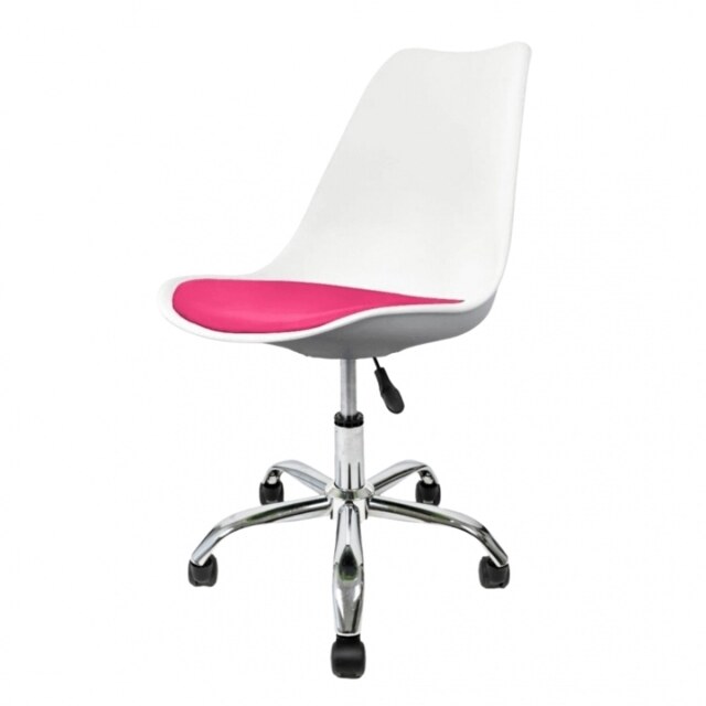 "Fusion Living Soho White and Bright Pink Plastic Desk Chair with Swivel Base "