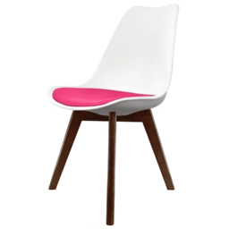"Fusion Living Soho White and Bright Pink Dining Chair with Squared Dark Wood Legs - interlock "