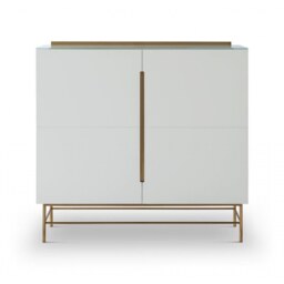 Gillmore Sleek - Contemporary Two Door High Sideboard In White With Brass Frame And Accents Frame/Handle Colour: Brass, Unit Colour: White