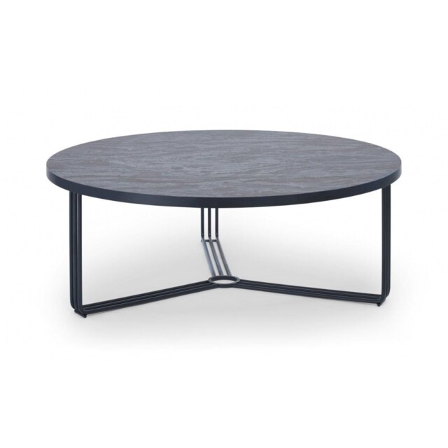 Gillmore Deco - Large Circular Coffee Table With Dark Wood Top and Black Powder Frame Table Top Finish: Dark Wood, Frame Colour: Black Powder