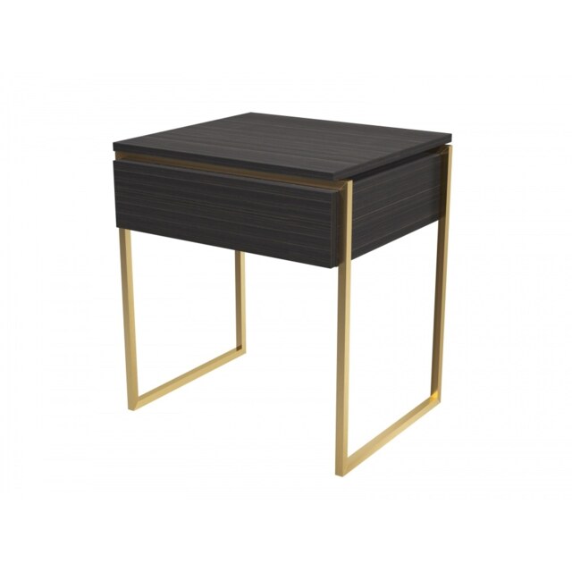 Gillmore Luxe - Side Table With Drawer In Black Stained Oak With Brushed Brass Frame Frame Colour: Brushed Brass, Unit Colour: Black Stained Oak