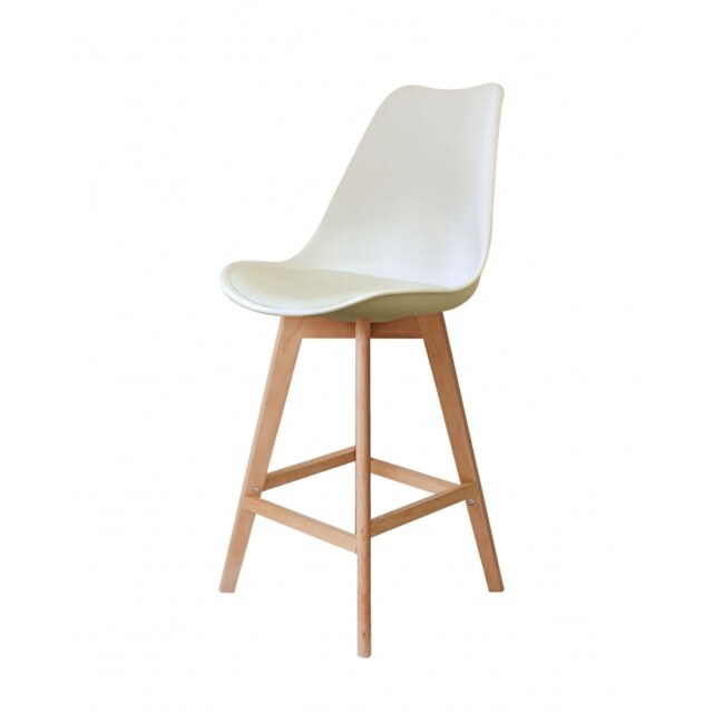 "Fusion Living Soho Vanilla Plastic Bar Stool with Light Wood Legs "