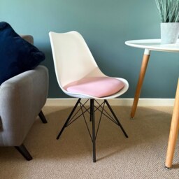 "Fusion Living Soho White and Blush Pink Dining Chair with Black Metal Legs "
