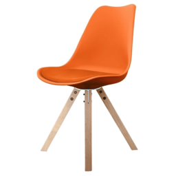 "Fusion Living Soho Orange Plastic Dining Chair with Square Pyramid Light Wood Legs "