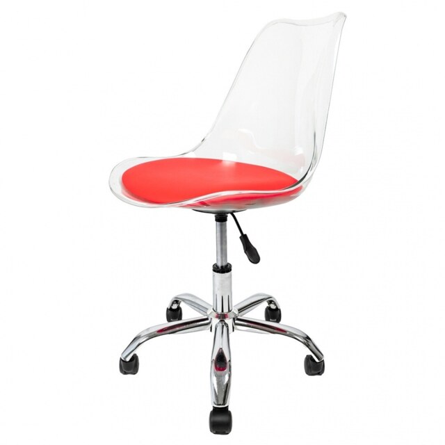 "Fusion Living Soho Clear and Red Plastic Desk Chair with Swivel Base "