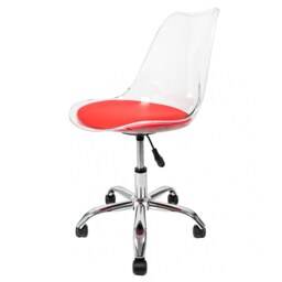 "Fusion Living Soho Clear and Red Plastic Desk Chair with Swivel Base "