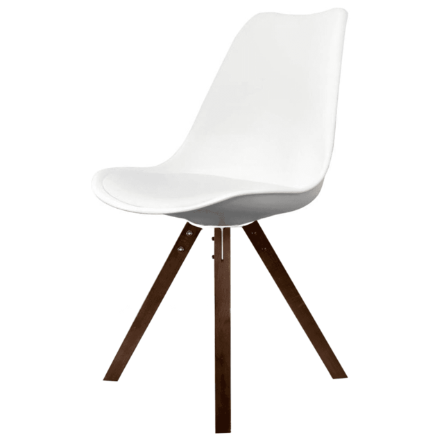 "Fusion Living Soho White Plastic Dining Chair with Square Pyramid Dark Wood Legs "