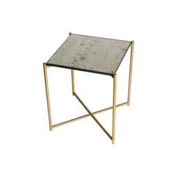 "Gillmore Antiqued Glass Square Side Table with Brass Cross Base "