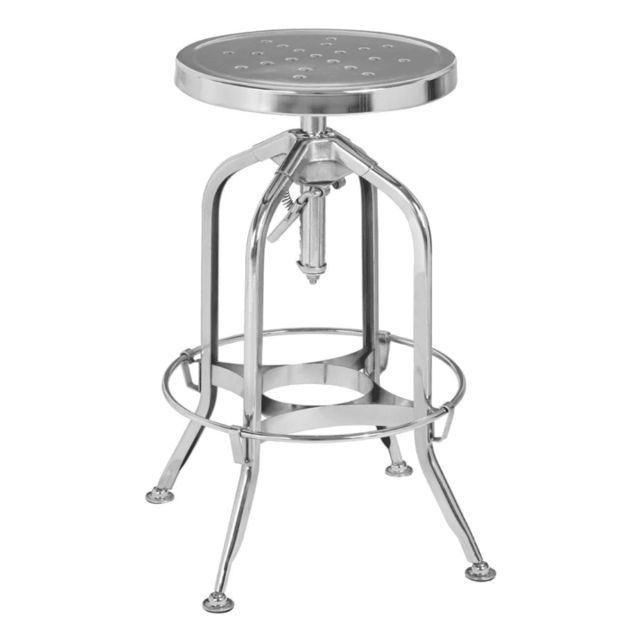 "Fusion Living Industrial Silver Chrome Metal Adjustable Barstool "