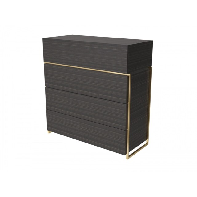 Gillmore Luxe - Four Drawer Chest In Black Stained Oak With Brushed Brass Frame Frame Colour: Brushed Brass, Unit Colour: Black Stained Oak