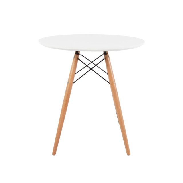 "Fusion Living Soho Small White Circular Dining Table with Beech Wood Legs "